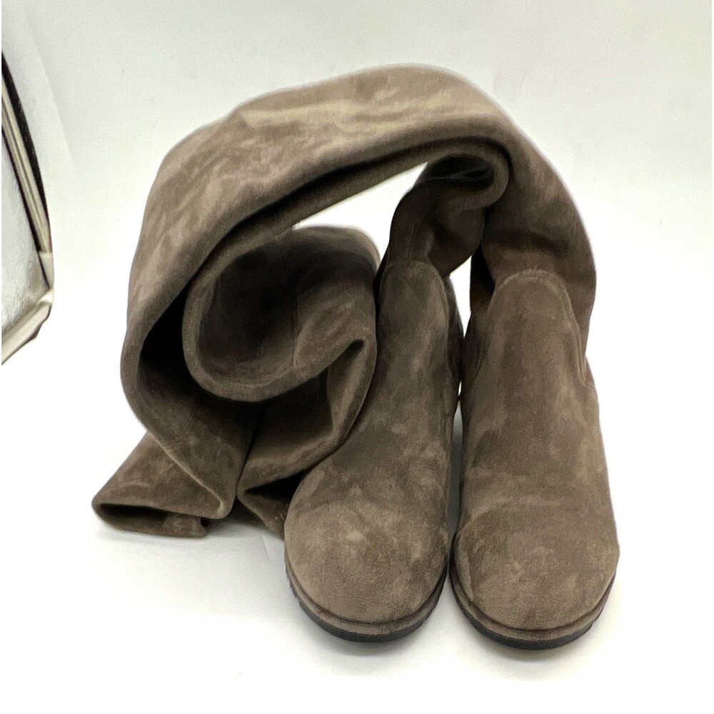 Kaitlyn Pan Women’s Gray Faux Suede Over-The-Knee Boots Round Toe Block US 6M